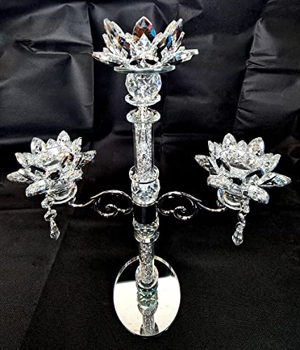 ProTech Crystal Candle Holder, Crushed Diamond Ornaments, 3 Arms Candelabras, Silver Ornaments, Dining Table Centre Piece, Sparkle Home Accessories, Glitter Candle Holder for Wedding, Mirror Base - Image 6