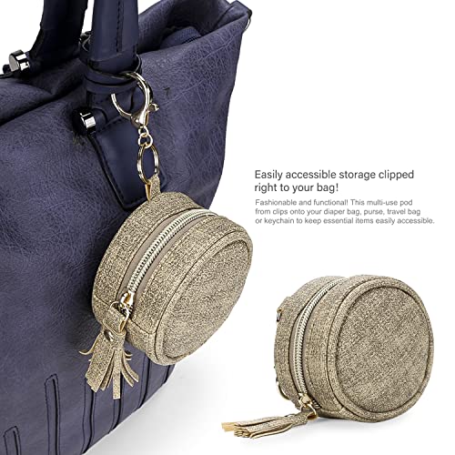 Image of Pacifier Case Bag - Leather Pacifier Holder with Clip for Diaper Bag Stroller Purse Charm, Holds 2 Pacifiers Outdoor Travel (Weave Light Brown)