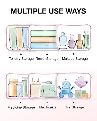 Image of BAGSMART Clear Toiletry Bag 2-Pack TSA Approved Water-Repellent, Pink | Carry on Travel Accessories Bag, Airport Airline Quart Size Bags for Women Men, Makeup Cosmetic Bag