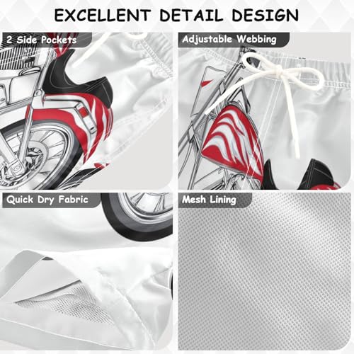 Boys Beach Board Shorts Motorcycle White Fire Swim Trunk Teen Swimwear 8-16Y3
