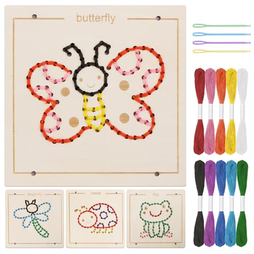 Montessori Wooden Lacing Toys for Toddlers and Kids Ages 2-4 5-7 Sewing Kit Fine Motor Skill Busy Board Education Sensory Preschool Toy for 1 2 3 4 Year Olds Birthday Gift for Boys and Girls