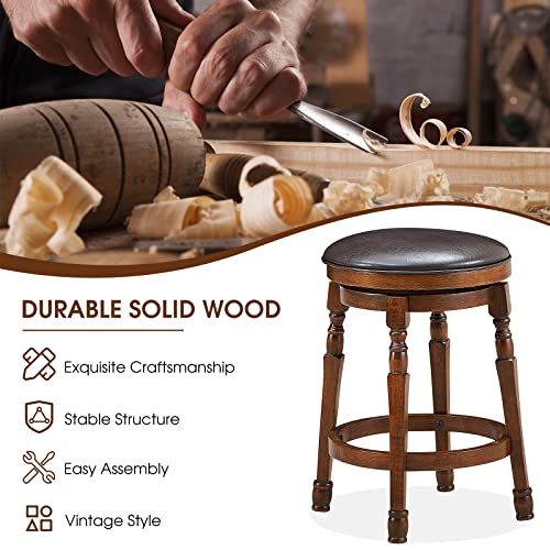 Ergomaster Bar Stools Set Of 4 Swivel Barstools 24 Inch Counter Height Bar Stools Backless Sturdy Solid Wood Chairs With Soft Faux Leather Seat, Easy Assemble For Kitchen Pub Home Cafe (Walnut) #TOP3