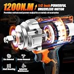 Clé d'impact sans fil de 1/2", 900Ft-lbs (1200N.m) Pistolet à choc haute torque sans pinceau,3800RPM,3 Vitesses variables,LED Lumière,2x4000mAh Batterie, 5 Chaussettes,Gun d'impact électrique pour voiture/tour/pickup
