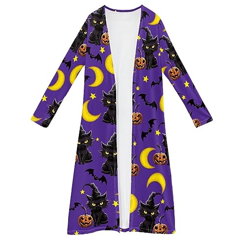 JooMeryer Womens Long Sleeve Cardigan Halloween Pumpkin Open Fornt Lightweight Coats Duster3