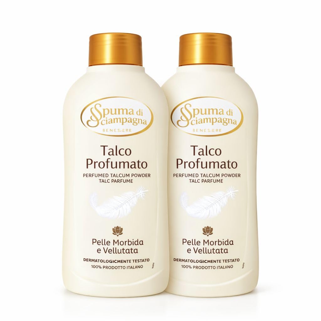 Spuma di Sciampagna Talco Profumato Corpo, 200g, Set 2 Pezzi, Polvere, Profumo Classico, Pelle Morbida, Dermatologicamente Testato