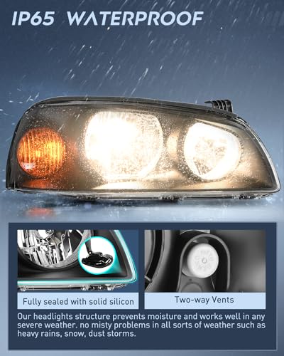 Image of Nilight Headlight Assembly Compatible with 2004 2005 2006 Hyundai Elantra Replacement Headlamp Black Housing Amber Reflector Driver and Passenger Side | For Elantra 2004 2005 2006 Black Housing Amber Reflector Headlights Replacement Driver and Passenger Side