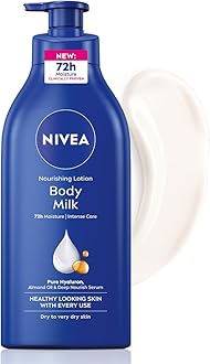 NIVEA Nourishing Body Milk 600ml Body Lotion with Hyaluronic Acid | 72Hr Hydration | Deep Moisture Care for Very Dry Skin | Enriched with Almond Oil | Smooth, Radiant & Healthy Looking Skin Care