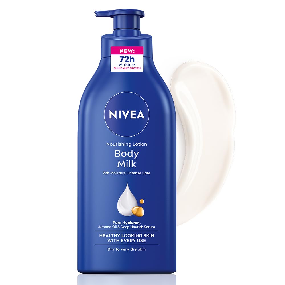 NIVEA Nourishing Body Milk 600ml Body Lotion with Hyaluronic Acid | 72Hr Hydration | Deep Moisture Care for Very Dry Skin | Enriched with Almond Oil | Smooth, Radiant &amp; Healthy Looking Skin Care