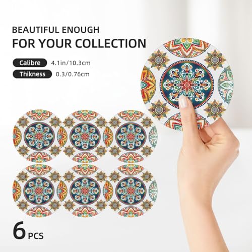 Dessous de verre en céramique géométrique mandala | Lot de 6