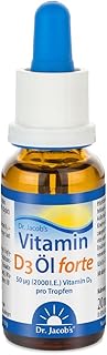 Dr. Jacob's Vitamin D3 Öl forte 20 ml I 2000 I.E. 50 µg D3 pro Tropfen I optimal bioverfügbar I 640 Tropfen, 1.280.000 I.E