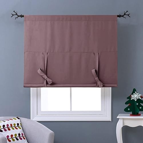 Miniatura 2 de NICETOWN Cortina opaca con amarre  Cortina de globo con aislamiento térmico para ventanas pequeñas, cortina ajustable de amarre de cocina (rosa
