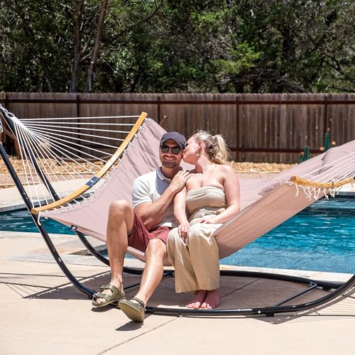Image of SUNCREAT Outdoor Portable Hammock with Stand, 475 lbs Capacity, Tan