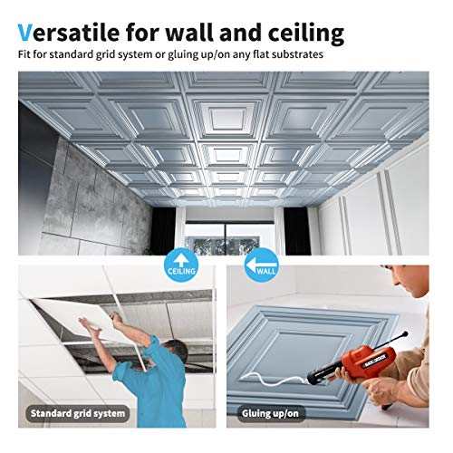 Image of Art3d Decorative Drop Ceiling Tile 2x2 Pack of 12pcs, Glue up Ceiling Panel Square Relief in Gray