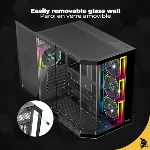 EMPIRE GAMING ECL251 Obudowa ATX Mid-Tower PC Gamer - 4 x Wentylatory ARGB PWM, fabrycznie zainstalowany HUB, potrójne szkło hartowane, filtry kurzu, USB typu C (czarne)