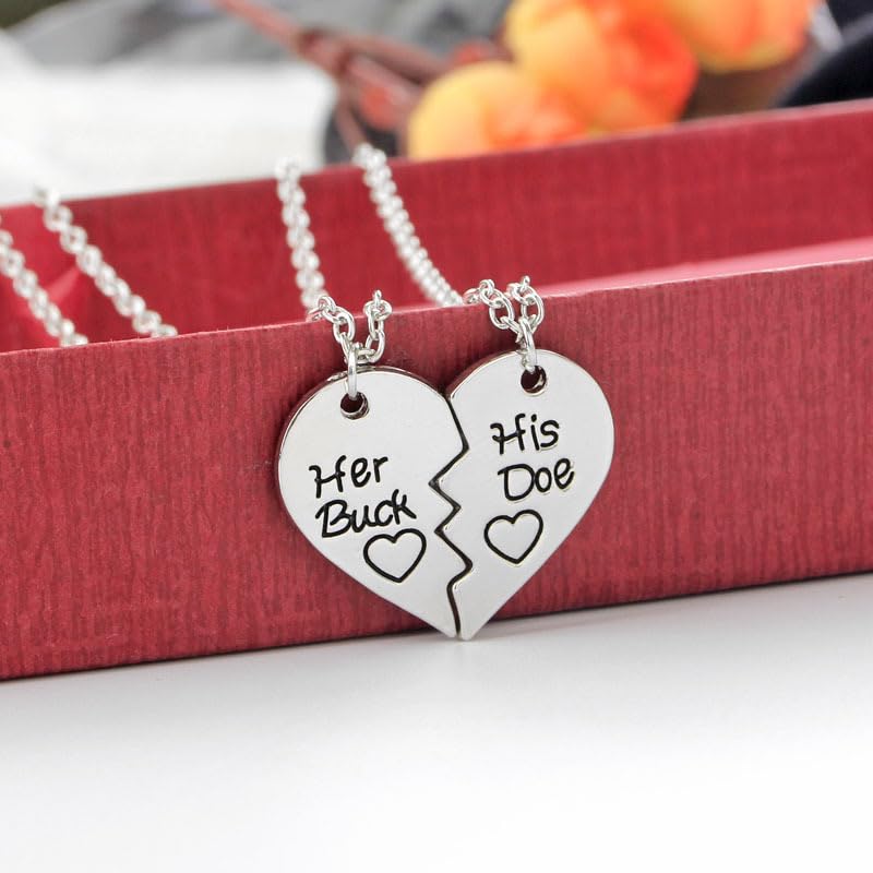 Couple Necklace for Valentine's Day Her Buck His Doe Necklace Matching Heart Necklace for Husband Wife Split Heart Puzzle Necklace for Boyfriend Girlfriend4