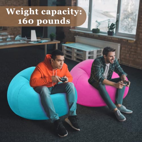 Image of Realspring Inflatable Bean Bag Chairs Outdoor Blow up Camping Chairs Inflatable Lazy Sofa Folding Portable Bean Bag Loungers Couch for Movie Night(Pink,Lake Blue,12 Pcs)