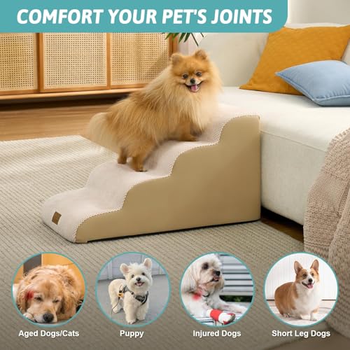 Image of COZY KISS Dog Stairs for Small Dogs, 4 Step Pet Stairs for Beds & Couches