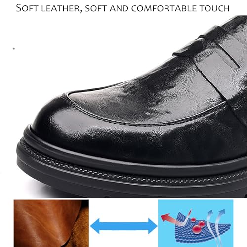 Men's Leather Platform Penny Loafers Retro Round Toe Slip-On Chunky Heel Wedding Dress Shoes Classic Casual Business Formal Shoes3