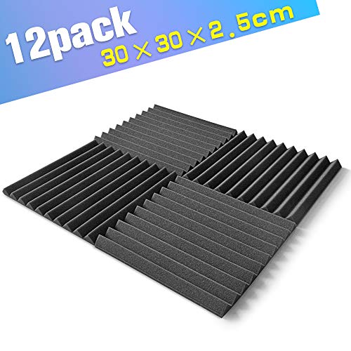 BEWAVE paneles acústicos insonorizantes de espuma acústica, a prueba de sonido, acolchados de cuñas, tratamiento de sonido de estudio, 1.11m2, 12 Pcs