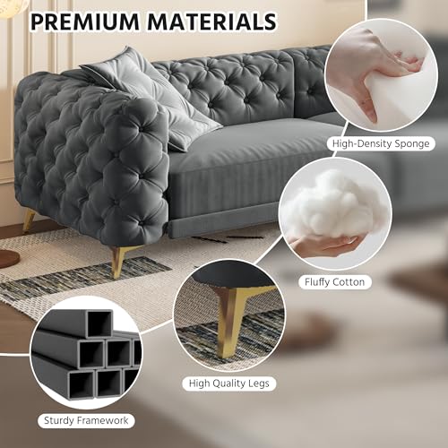 Image of KEIKI 97.7 inch Convertible Sleeper Sofa Bed, 3 in 1 Pull Out Sofa Bed, 4-Seater Button Tufted Couch with Movable Ottoman for Living Room, Bedroom, Apartment, Dark Grey