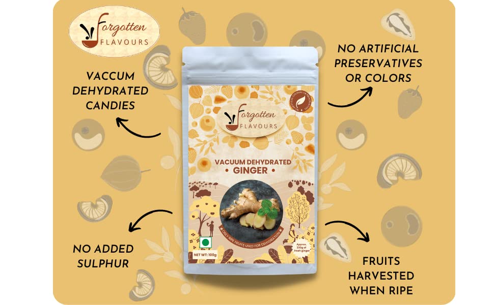 Forgotten Flavours - Sweet Ginger Candy| 100 gms | Dry Ginger Candy for Nausea/Cough Relief | After Meal Digestive | Vacuum Dried Candy | Adrak Candy with No Artificial Preservatives | No Sulphur | Pack of 1 - Image 8 thumbnail