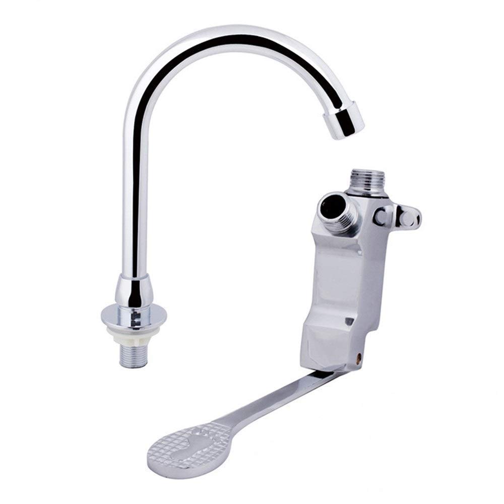 Grifo Monomando para Lavabo de Laboratorio con caño Alto, Cromado Pulido, Todo Cobre, Grifo para Lavabo de baño, Pedal montado en Cubierta, Soporte único, Grifo de Cascada de latón de un Solo