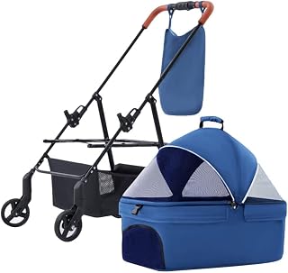 Carrinho de passeio pequeno para cães de estimação para gatos Carrinho de viagem Carrinho de bebê para cães pequenos Carrinho de bebê removível para cães de estimação para cães pequenos e gatos (azul)