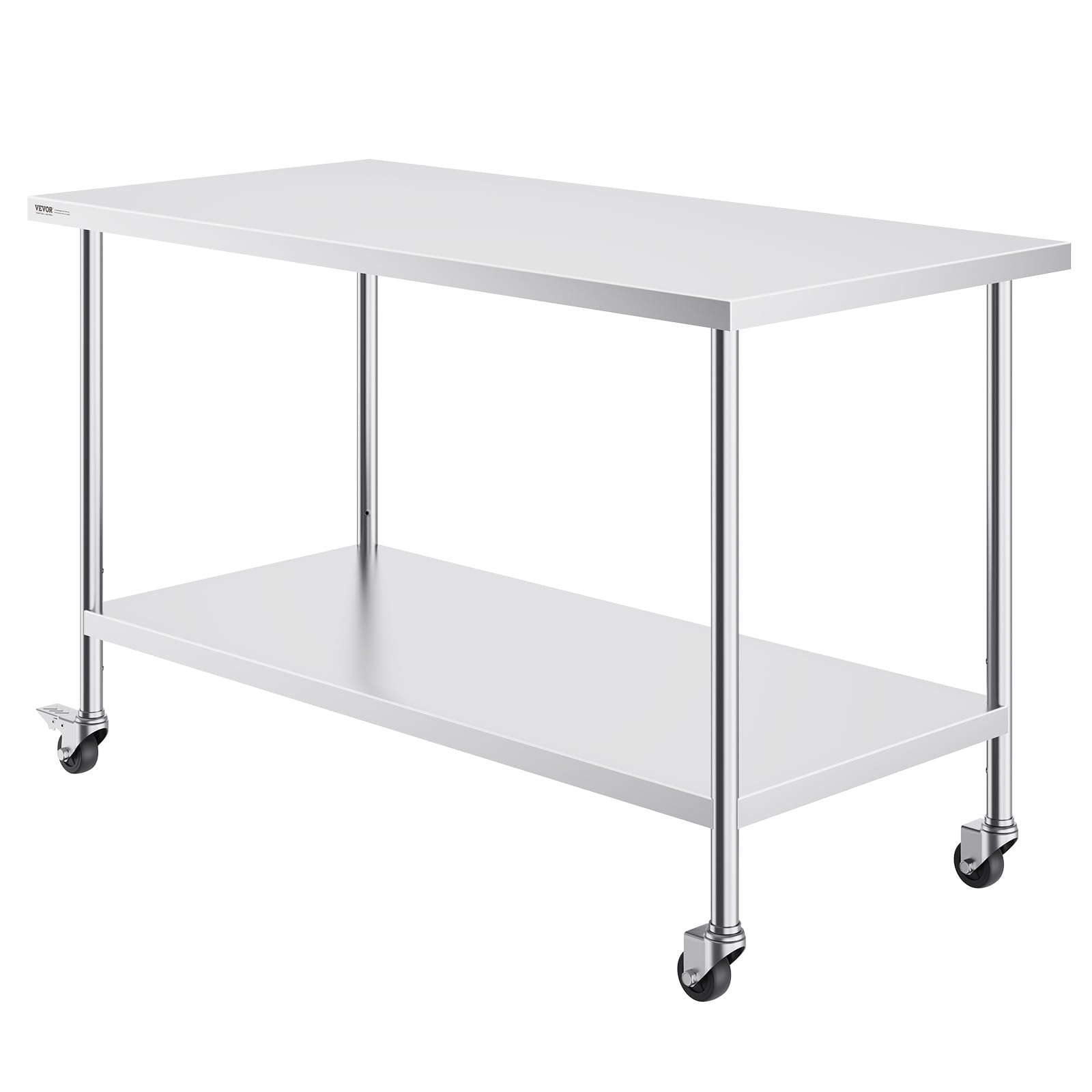 VEVOR Table de Travail en Acier Inoxydable 76,2x152,4x95,5 cm, Table de Préparation des Aliments avec roulettes, 3 Niveaux de Hauteur Réglables, Meuble de Rangement, pour Restaurant Maison Bar