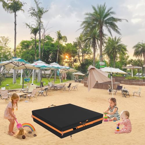 Image of Sandbox Cover, Square Sandbox Cover Waterproof, Outdoor Toddler's Sand Box Covers for Sand Protection (97 inch Lx97 inch Wx11 inch H,Black)