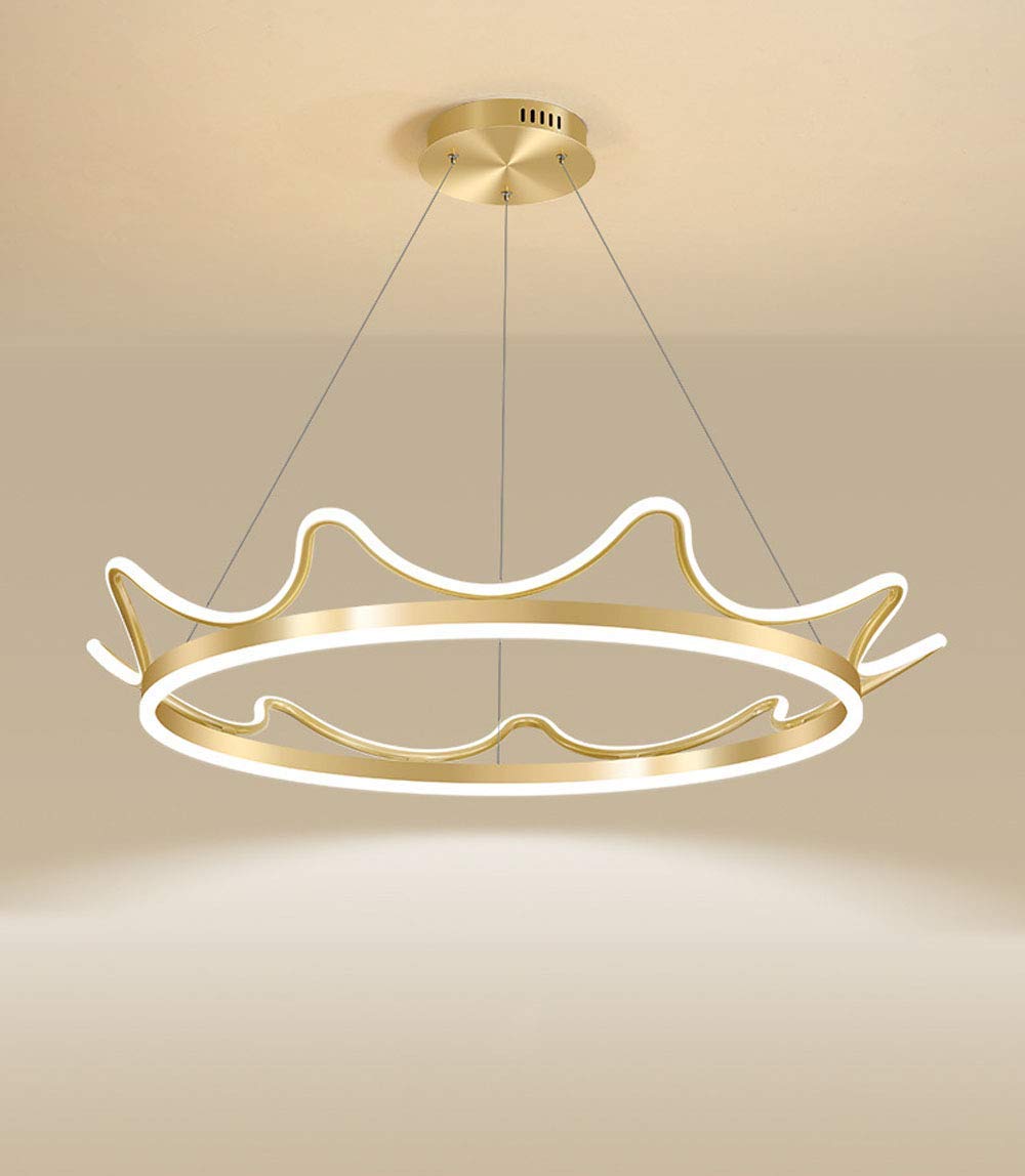 SHENGXUAN Pendant Light LED Dimmable with Remote Control Metal Acrylic Nursery Ceiling Light Golden Creativity Crown Design Ceiling Lamp for Baby Room Bedroom Living Room Hanging Lamp (77CM)