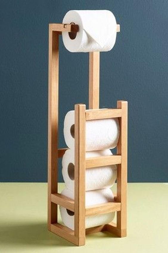 Peelorange Wooden Beige Toilet Paper Holder Stand | 4-Roll Capacity | Solid Wood Free-Standing Bathroom Tissue Holder | Modern Toilet Paper Storage Organizer (B0CQXJRYG7) Amazon Price History, Amazon Price Tracker
