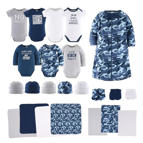 The Peanutshell Baby Layette Gift Set for Boys - 23 Piece New Born Boy Gift Set, Baby Clothes & Newborn Essentials Must Haves - Newborn Clothes 0-3 Months - Blue Camo
