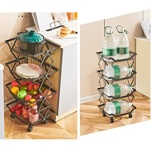 Cesta de armazenamento de frutas, carrinho de armazenamento dobrável, rack de armazenamento de econo