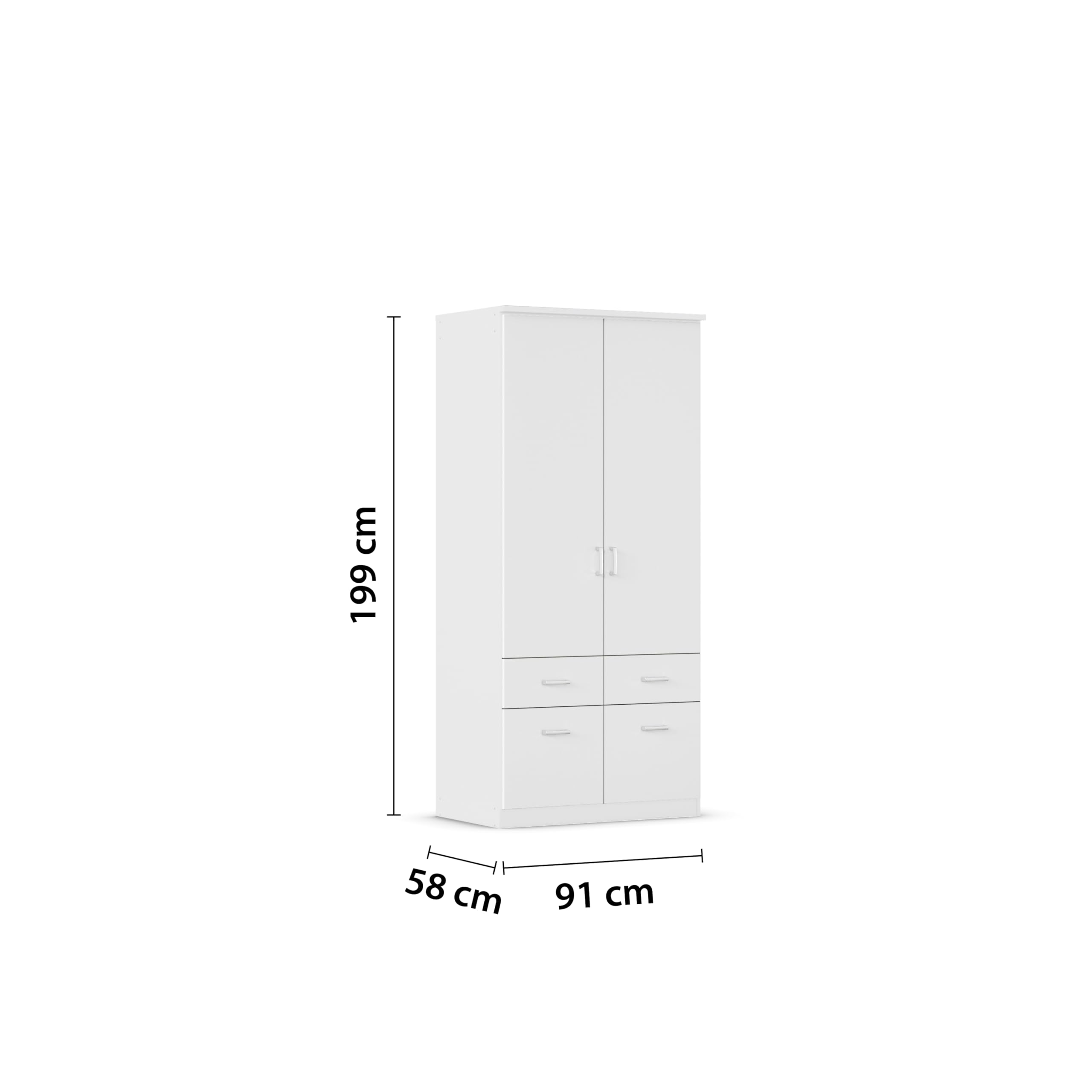 Rauch Möbel Bremen, Kleiderschrank für Schlafzimmer, Wohnzimmer, Kinderzimmer, Flur, Garderobe, 2-türig, mit 4 Schubladen, Farbe Weiß, Breite 91 cm