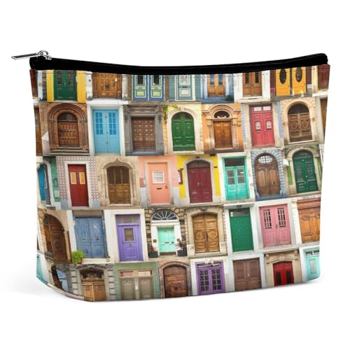 Bolsa feminina de couro PU, estojo de maquiagem, bolsa com zíper, bolsa organizadora de artigos de higiene pessoal, 17,3 x 15 x 5,8 cm, Multi 5, 6.8x5.9x2.3 in