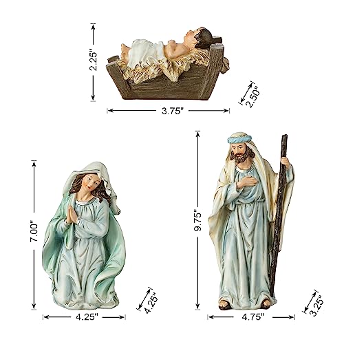 Image of Glitzhome 12Pcs Nativity Figurines Sets for Christmas Indoor, Deluxe Blue Resin Christian Nativity Set Xmas Nativity Scene Tabletop Ornaments Miniatures Statue Nativity Figures Collectible 10 inch x 26 inch