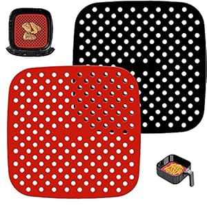 Non-Stick Silicone Air Fryer Mats, DELFINO Reusable Air Fryer Liners ¨C 7.5 Inch Square, | Air Fryer Accessories for…