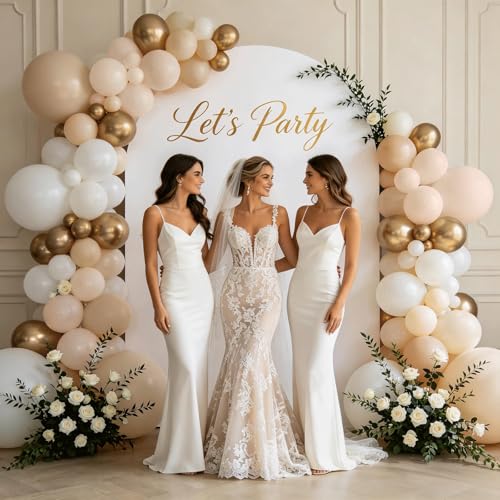Image of White and Gold Balloon Arch Kit, Beige,Nude, 144 Pcs Different Size