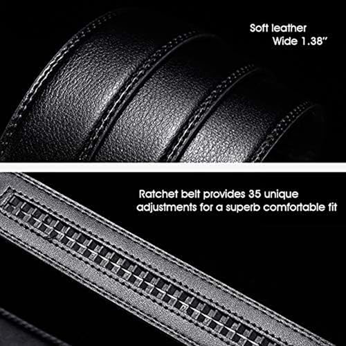 Mens Ratchet Genuine Leather with Automatic Buckle Belt and Braided Belt in Elegant Gift Box,Nice Gift for Men.M2