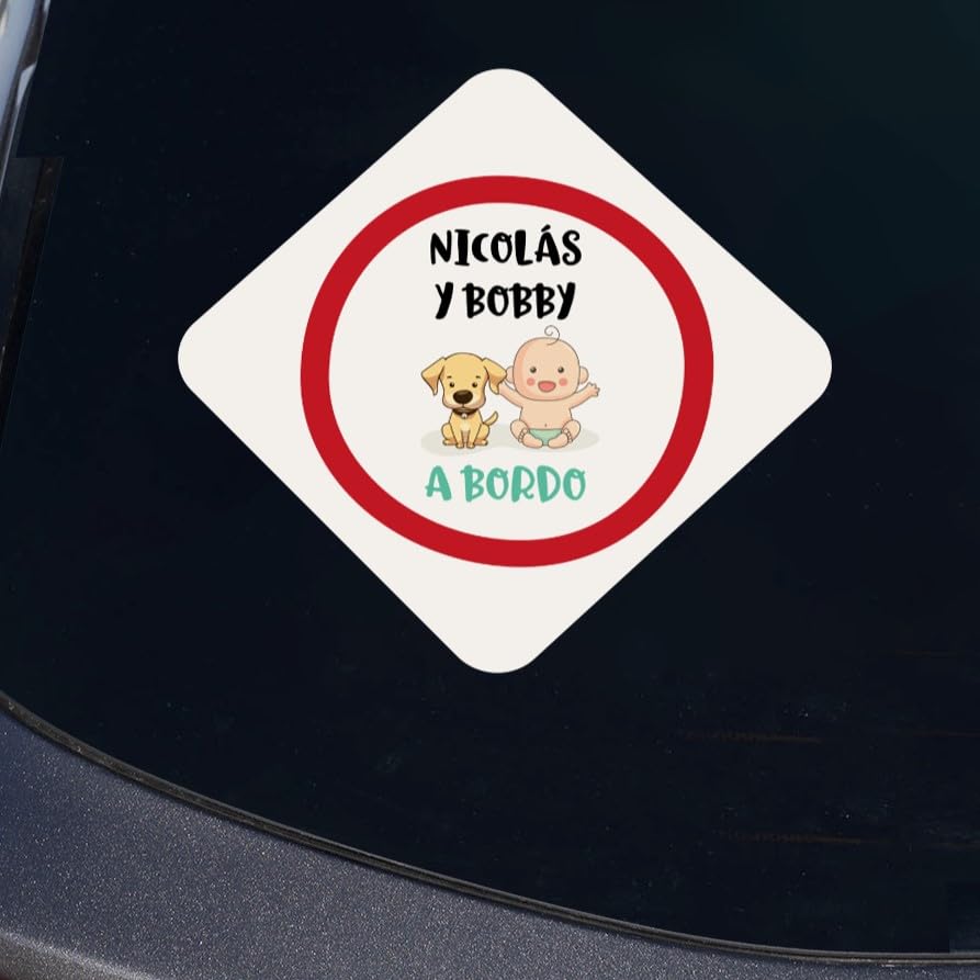 Wanapix | Custom Car Sticker | Rhombus 15x15cm | Baby & Dog