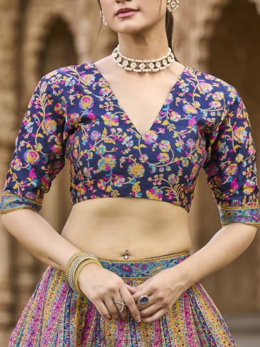 Image of PURVAJA Women's Jacquard Semi-Stitched Lehenga choli