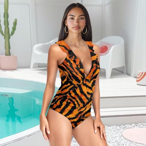 Women's One Piece Ice Cream Ruffled Swimsuit V Neck Bathing Suit Tummy Control Swimsuits Swimwear3