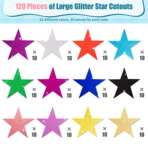 Image of 120 Pcs Glitter Star Cutouts Paper Star Confetti Cutout Assorted Color Glitter Stars Cutouts 6 Inch Large Glitters Stars Decoration for Christmas Classroom Bulletin Board Wall Party Supplies,12 Colors