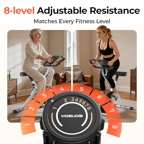 Image of YOSUDA Folding Exercise Bike - 5 IN 1 Foldable Stationary Bike for Home Gym Workout, Upgraded Indoor Cycling Bikes with 6.6 LBS Flywheel, 380 LBS Capacity and 16-Level Magnetic Resistance, Back Support Cushion