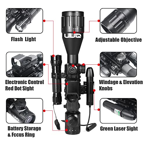 Uuq 4-16X50 Ao Rifle Scope Red/Green Illuminated Range Finder Reticle W/Green Laser thumb #2