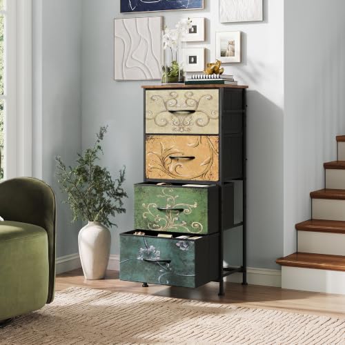 Image of WLIVE Small Dresser Nightstand for Bedroom, 4 Drawers, Floral
