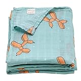 Ali+Oli Muslin Swaddle Blanket for Baby (Balloon Dog) Large 47' x 47' Soft Rayon made from Bamboo & Organic Cotton Muslin Blanket, Machine Washable Receiving Blanket Wrap for Newborn to Toddler