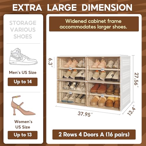 Image of ANTBOX Foldable Shoe Rack Cabinet with Clear Doors, Extra Large Shoe Organizer for Entryway & Closet, Portable Dust-Free Storage Shelf Holds 16 Pairs (X-Large 16 Pairs)