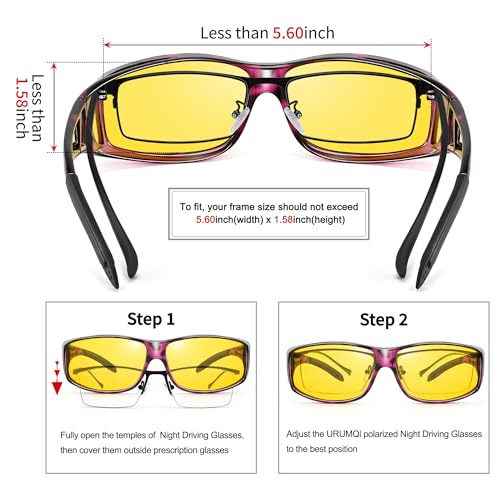 Image of URUMQI Night Vision Driving Glasses Fit Over Eyeglasses for Men Women