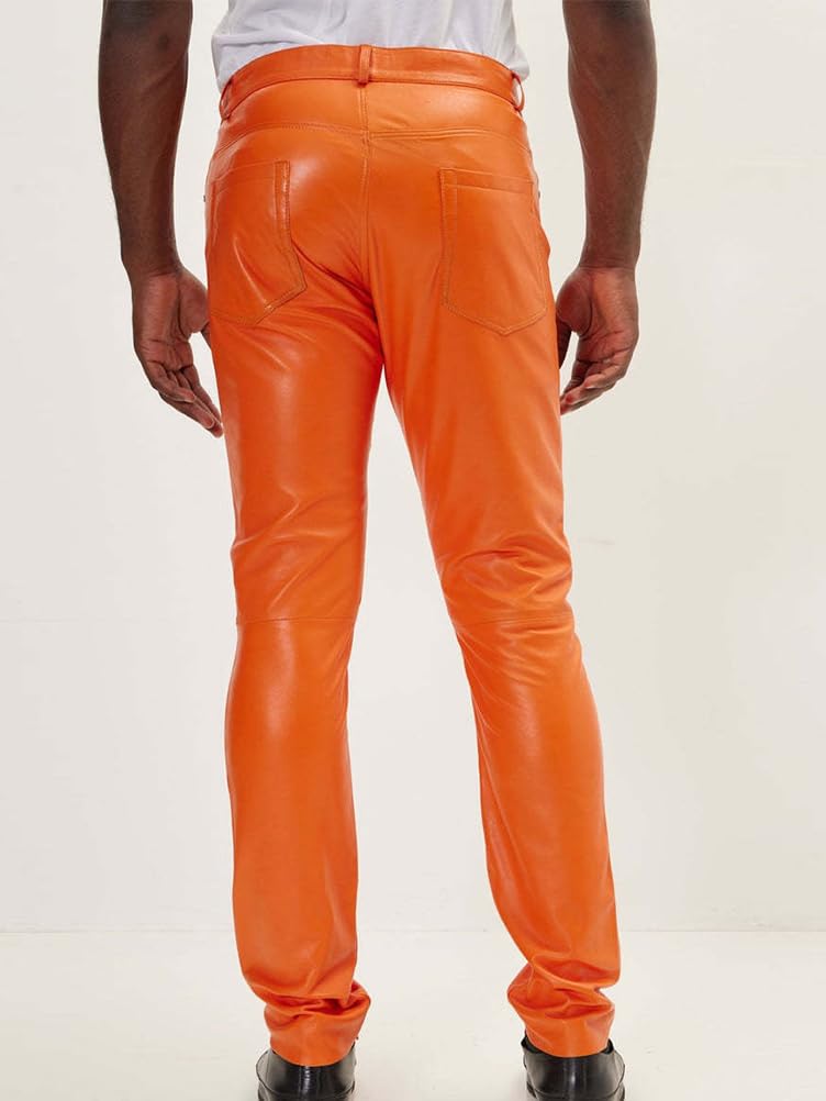 Pantaloni di Pelle Uomo Slim Fit Pantalone Moto Biker